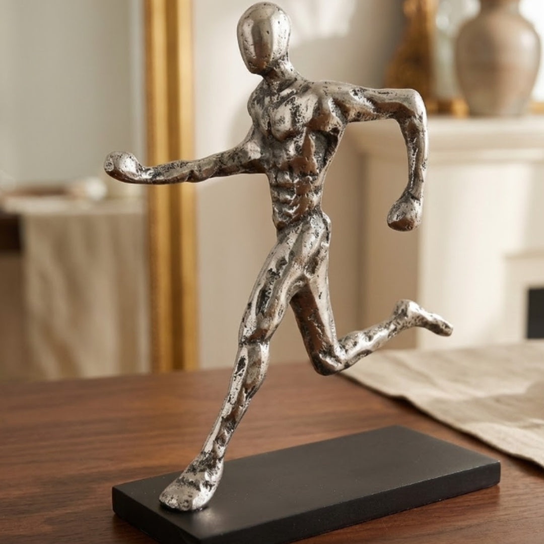 Statuette de coureur, figurine en métal avec gravure