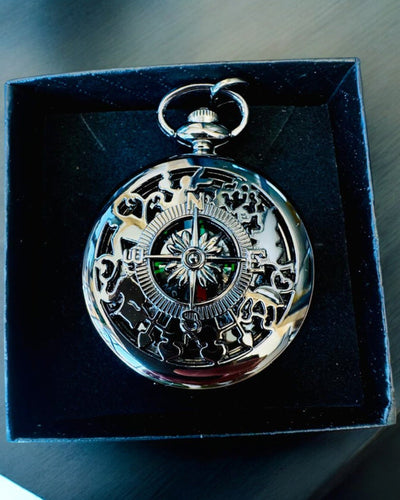 Pocket watch style compass "Navigator" - Dark metal color