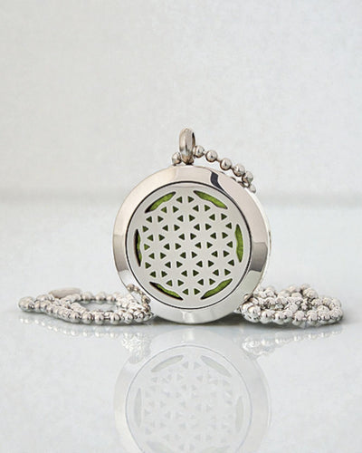 Aurelia Vita – Collier d’aromathérapie diffuseur Fleur de Vie 25 mm en acier inoxydable