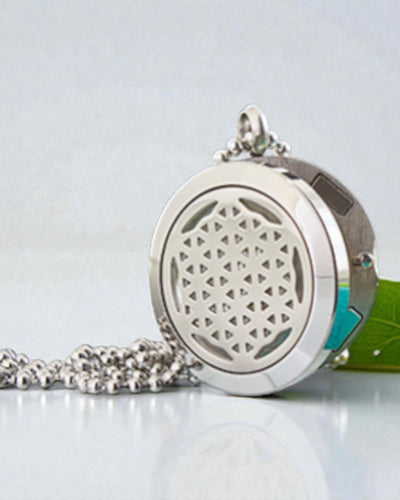 Aurelia Vita – Collier d’aromathérapie diffuseur Fleur de Vie 25 mm en acier inoxydable