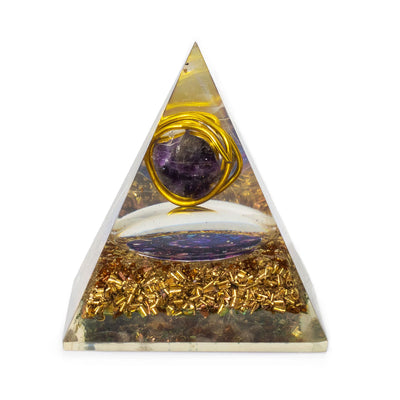 Pyramide Orgonite Moyenne avec Améthyste et Cuivre 7x6 cm