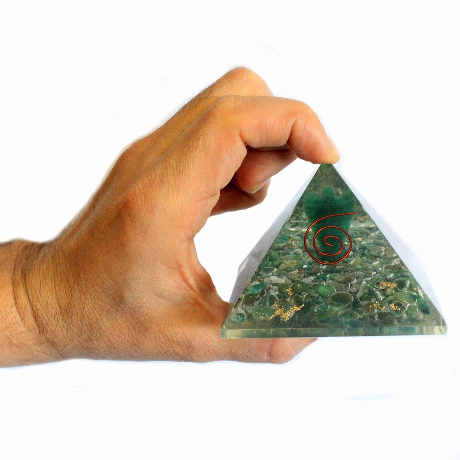Pyramide Orgonite Magique 70 mm - Ange avec Objets Ésotériques, Intérieur Verdâtre et Finition Manuelle