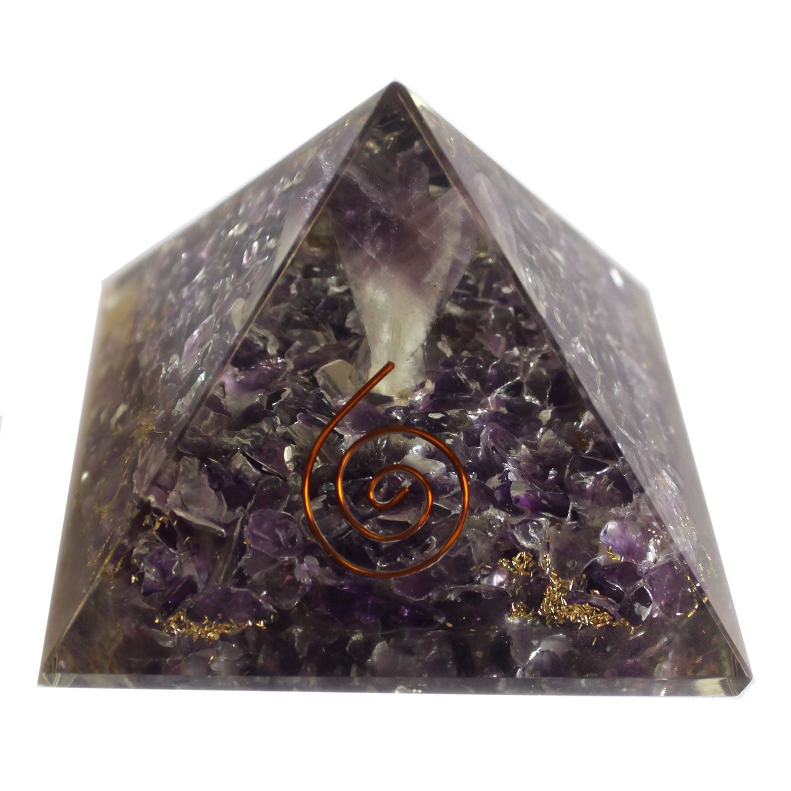 Pyramide Orgonite Magique 70 mm - Ange avec Objets Ésotériques, Intérieur Verdâtre et Finition Manuelle