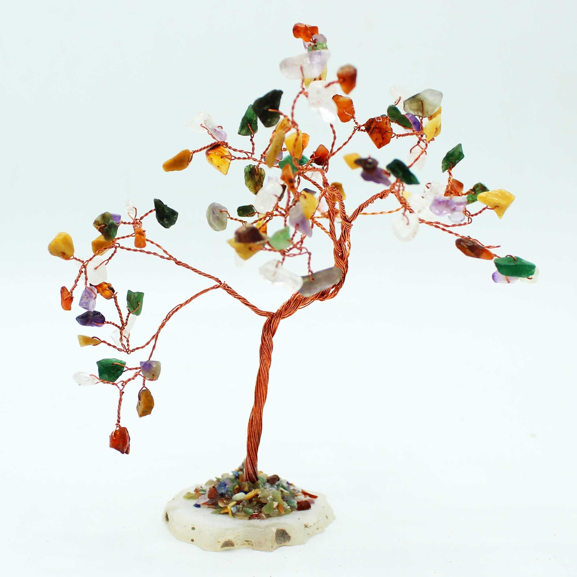 Arbre Magique de Cristaux avec 100 Pierres Diverses sur Base Naturelle d'Agate  