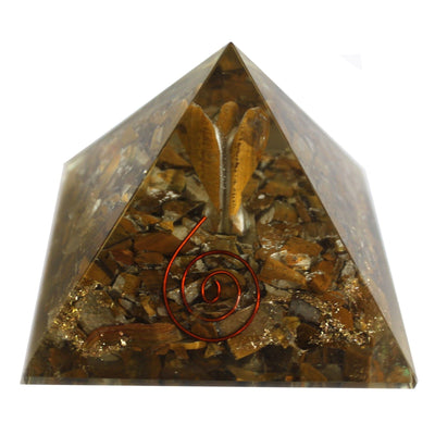 Pyramide Orgonite Magique 70 mm - Ange avec Objets Ésotériques, Intérieur Verdâtre et Finition Manuelle