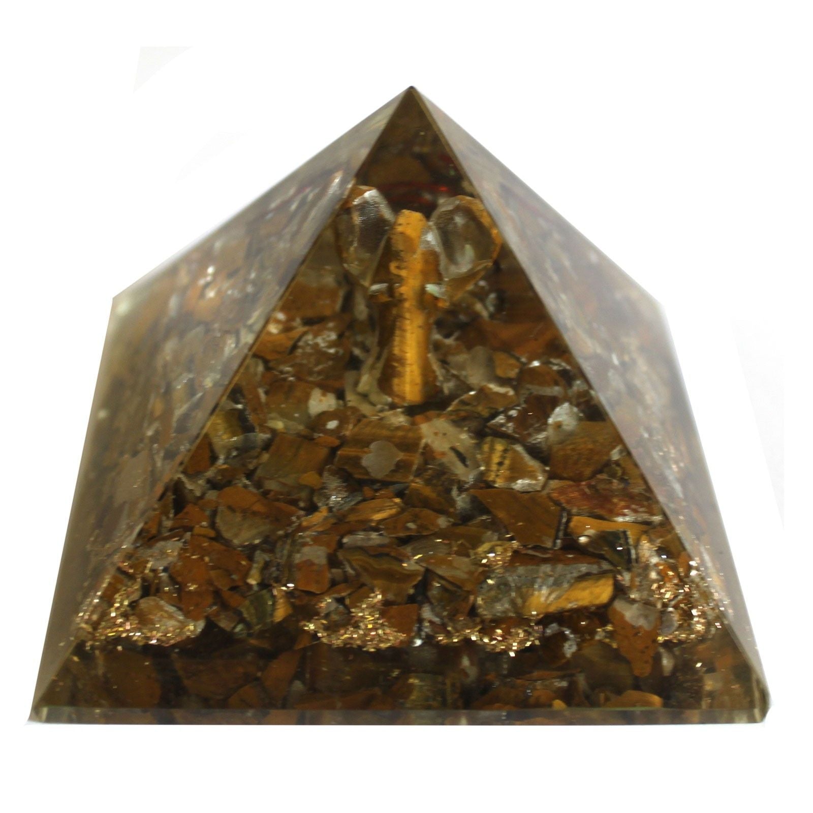 Pyramide Orgonite Magique 70 mm - Ange avec Objets Ésotériques, Intérieur Verdâtre et Finition Manuelle