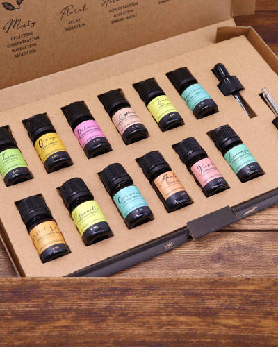 Énergie estivale de la nature – Ensemble de luxe de 12 huiles essentielles de 5 ml avec pipettes