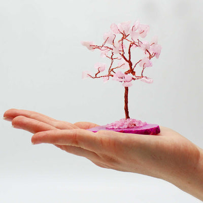 Magical Pink Quartz Stone Tree on Pink Agate Base