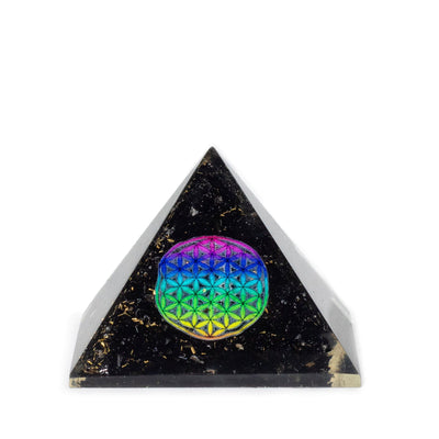 Orgone Pyramid with Black Tourmaline 5.5x4.5cm with Flower of Life