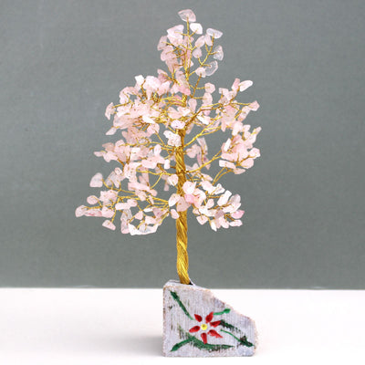 Arbre en Quartz Rose avec 320 Pierres  