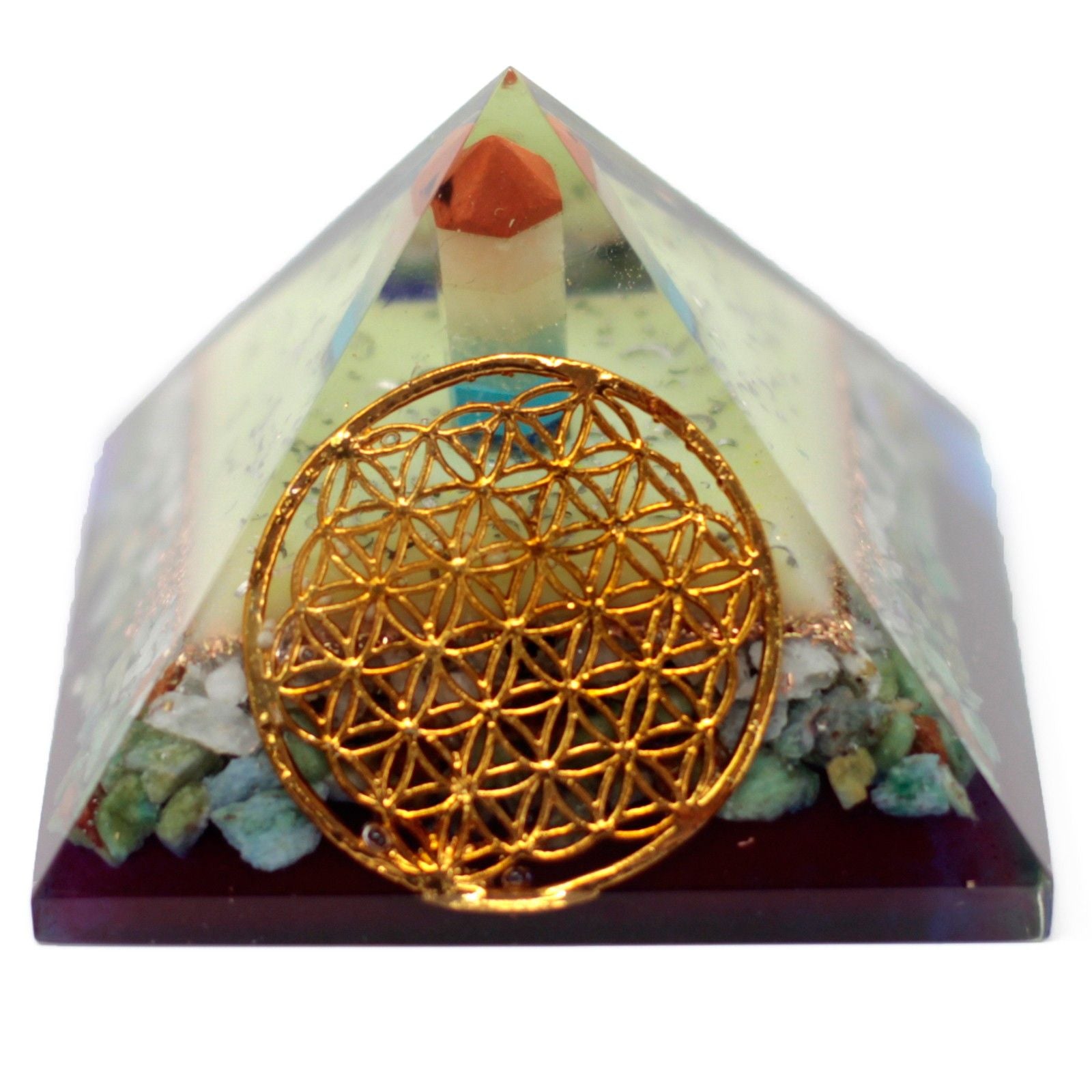 Grote orgonietpiramide 70mm met levensbloemsymbool