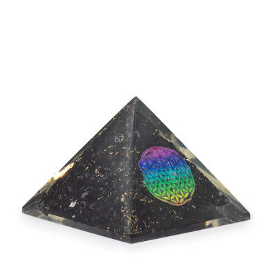 Orgone Pyramid with Black Tourmaline 5.5x4.5cm with Flower of Life