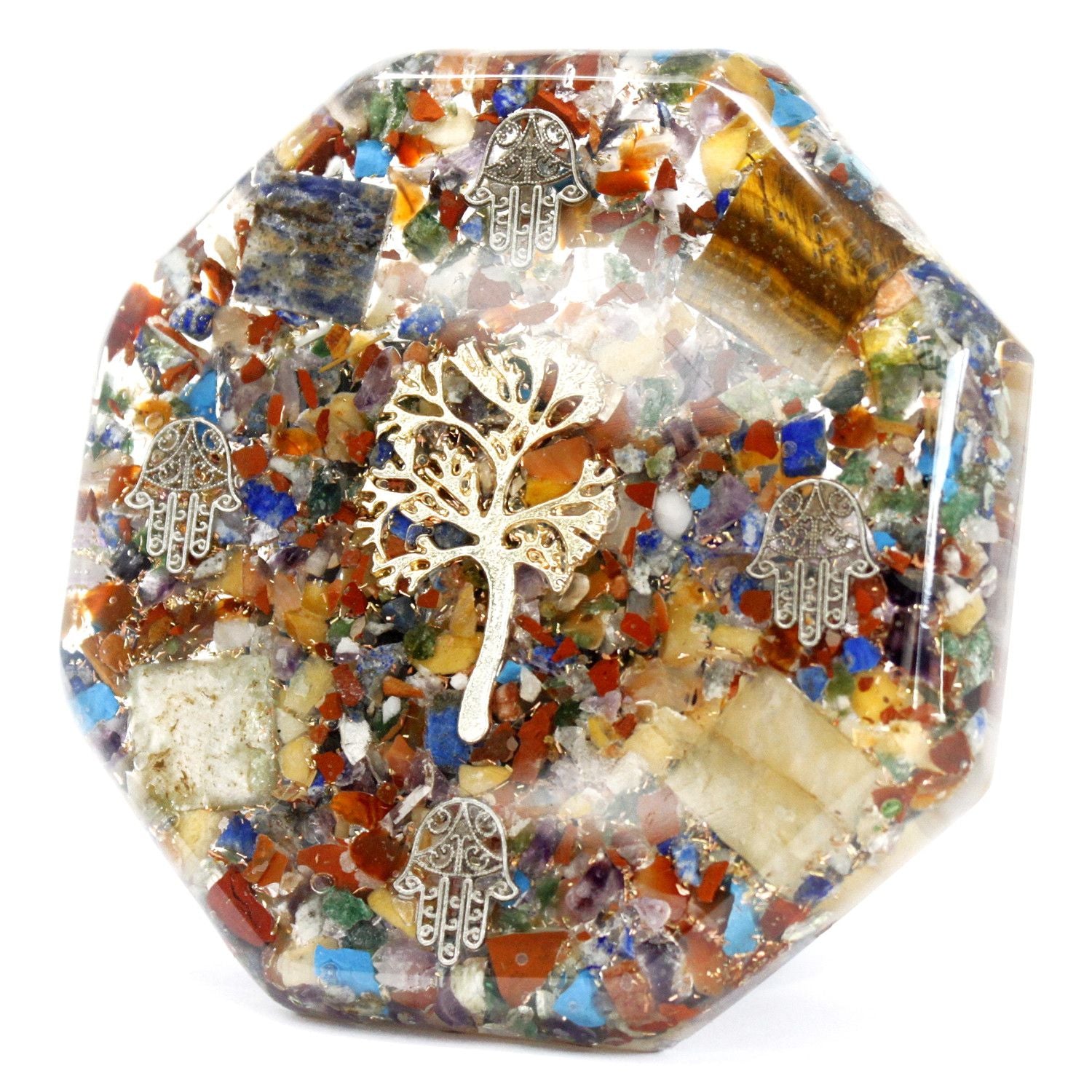 Pack d'Énergie de Bureau Orgonite - Arbre de Vie - Grand - Fait Main avec Pierres Précieuses et Cuivre - Idéal pour Cadeau - Dimensions 11 cm x 1,5 cm - Protection contre la Pollution Électromagnétique - Symbole d'Harmonie et d'Énergie