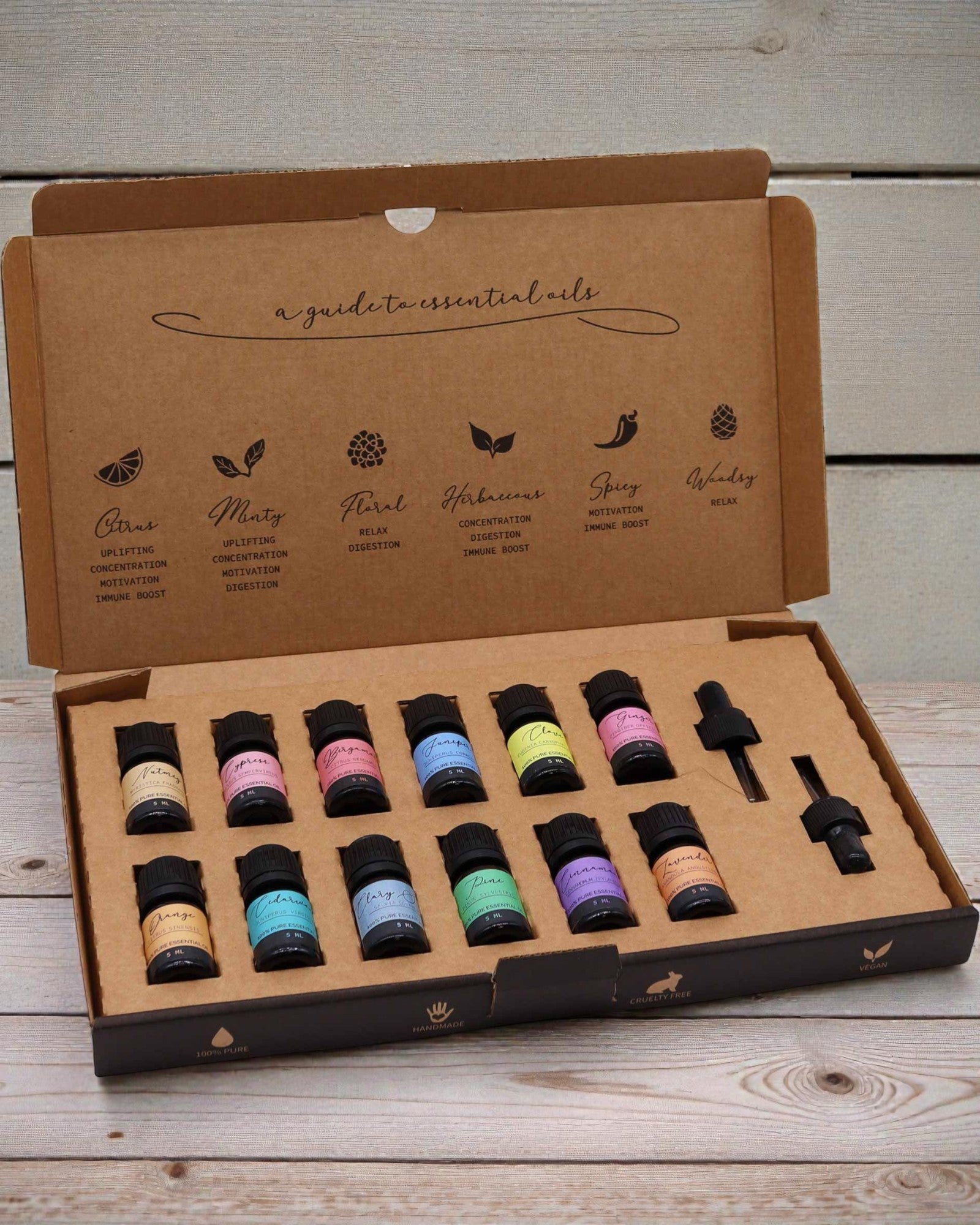 Harmonie automnale de la nature – Ensemble de luxe de 12 huiles essentielles de 5 ml avec pipettes