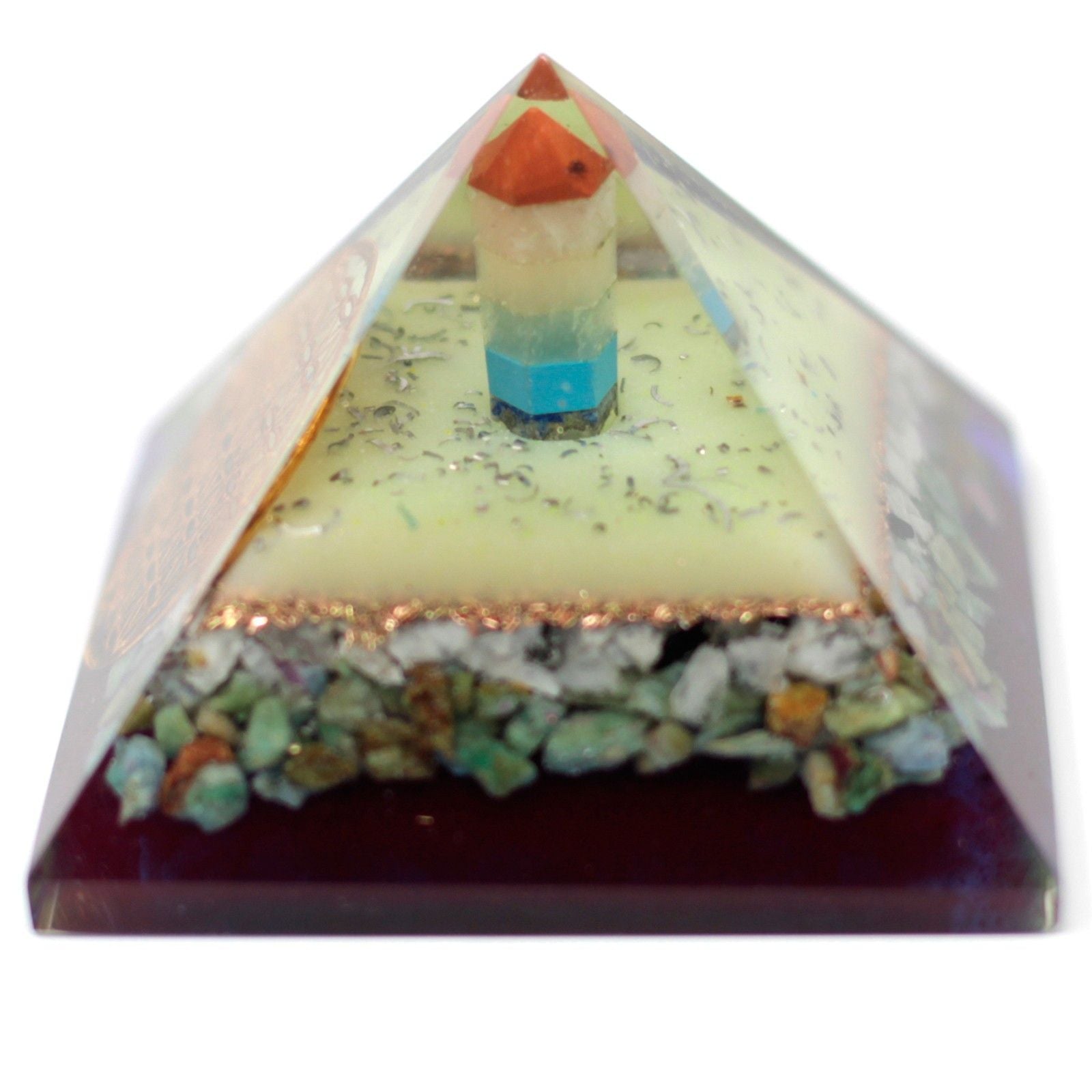 Grote orgonietpiramide 70mm met levensbloemsymbool