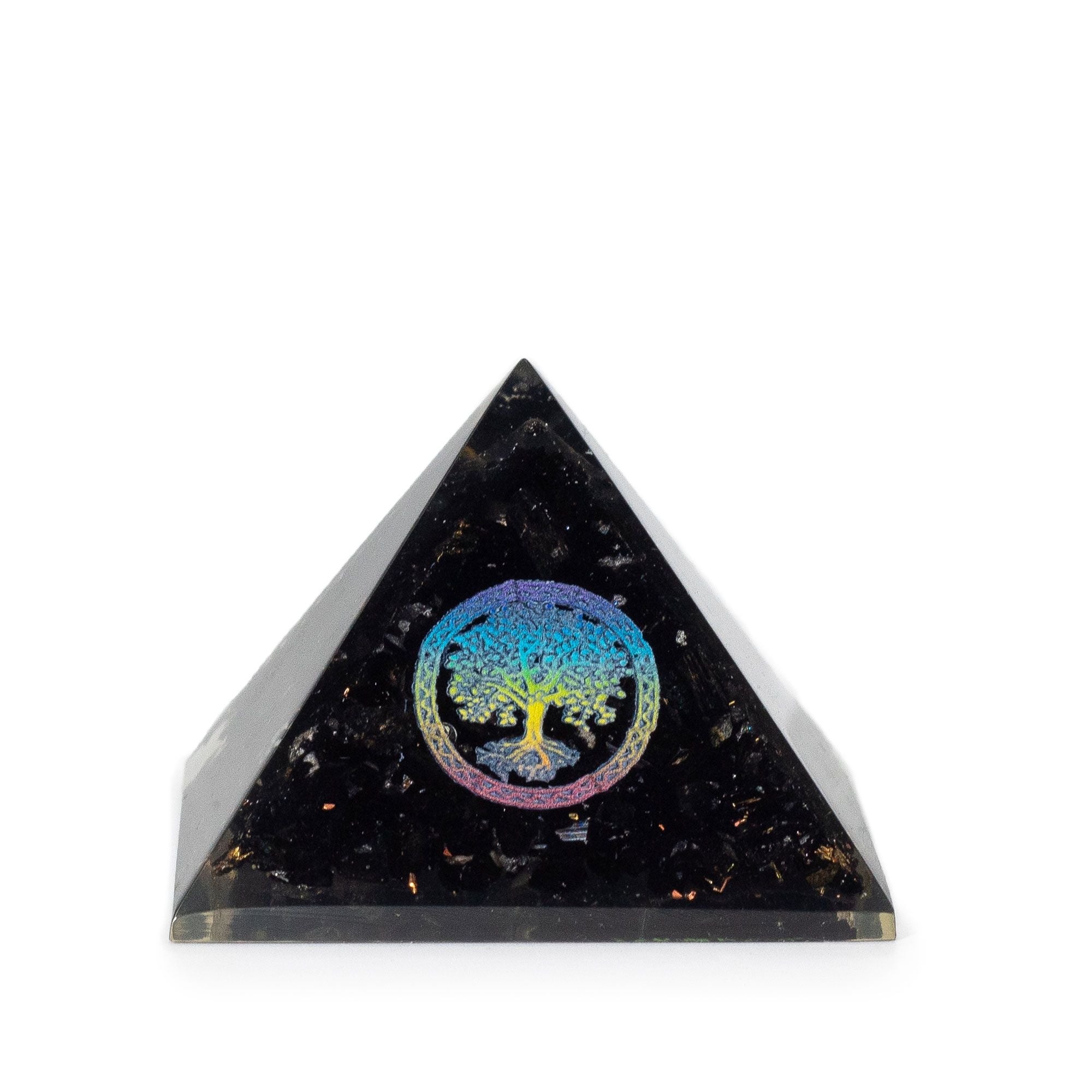 Élégante Pyramide Orgonite en Tourmaline Noire et Symbole de l'Arbre de Vie - 5,5x4,5 cm
