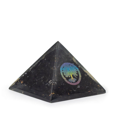 Élégante Pyramide Orgonite en Tourmaline Noire et Symbole de l'Arbre de Vie - 5,5x4,5 cm