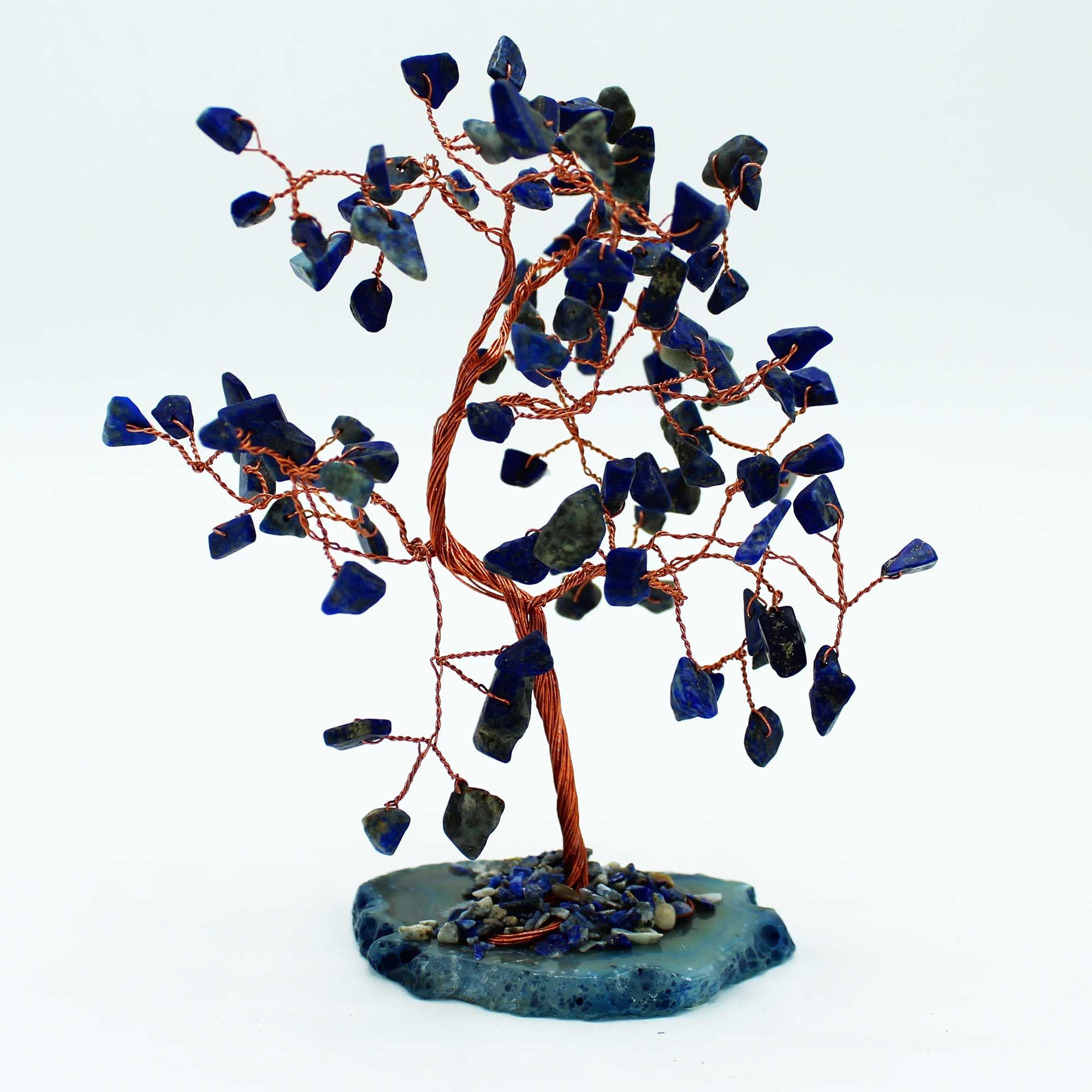 Grand Arbre de Pierres en Sodalite sur Base d'Agate Bleue  