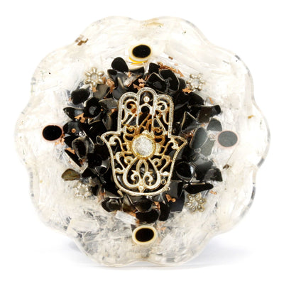 Pack d'Énergie de Bureau Orgonite Hamsa avec Sélénite