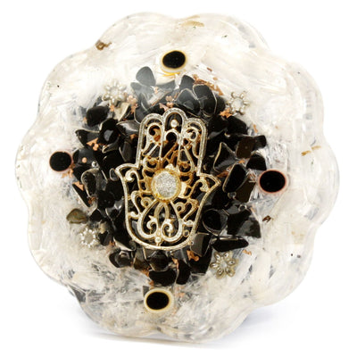 Pack d'Énergie de Bureau Orgonite Hamsa avec Sélénite