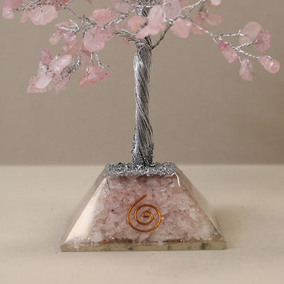 Petit Arbre de Cristal avec Base Orgonite - Quartz Rose