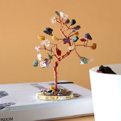 Arbre de Cristaux avec 35 Pierres Colorées sur Base Naturelle d'Agate