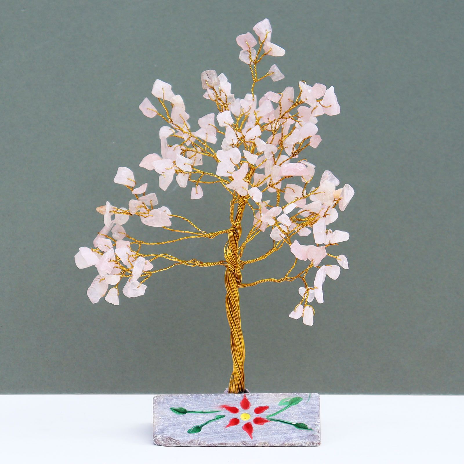 Arbre en Quartz Rose avec 160 Pierres  