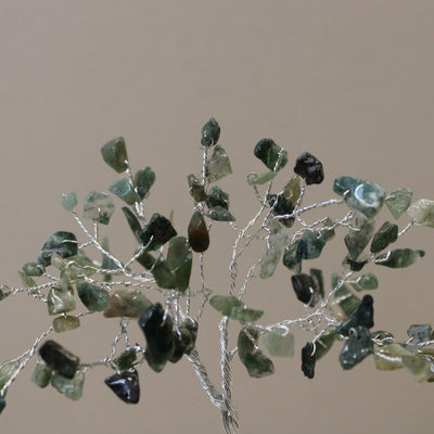 Arbre du bonheur avec base en orgonite et 80 pierres d'agate mousse