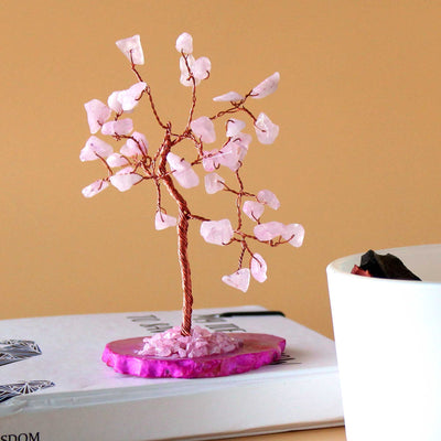 Magical Pink Quartz Stone Tree on Pink Agate Base