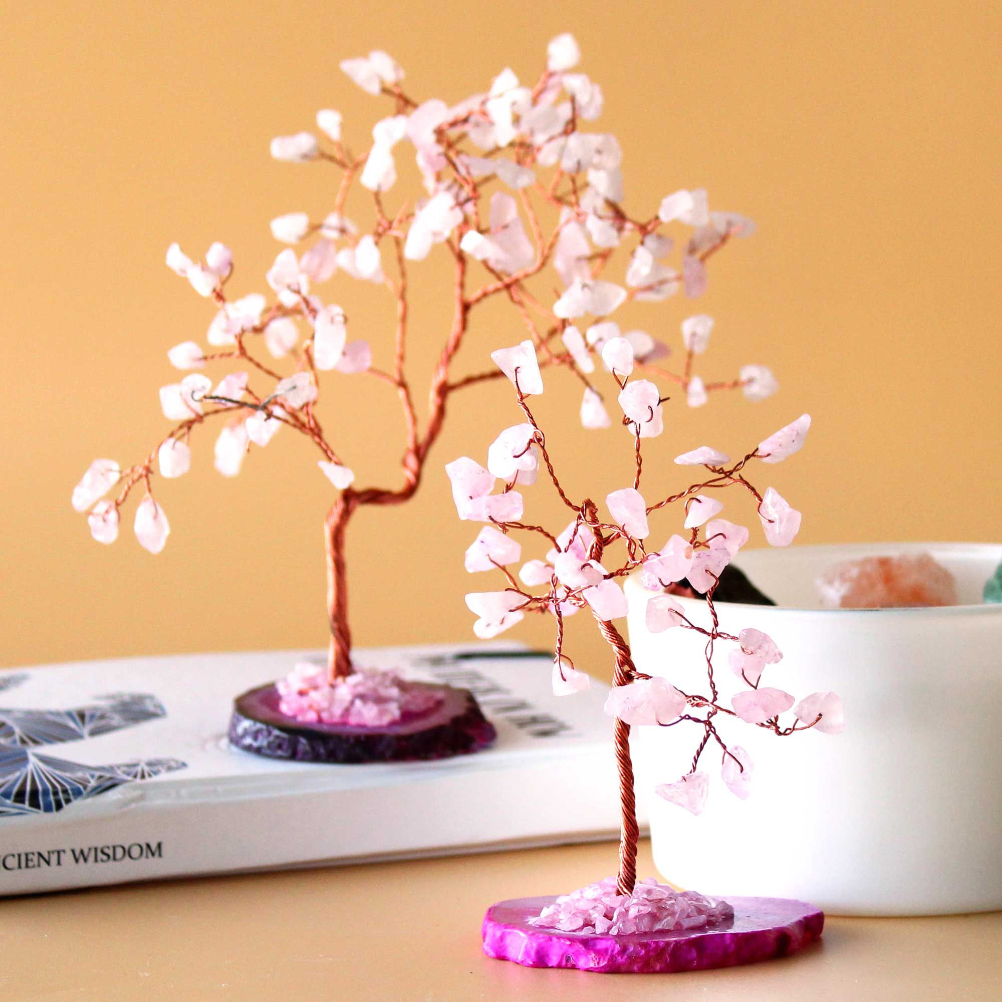 Magical Pink Quartz Stone Tree on Pink Agate Base