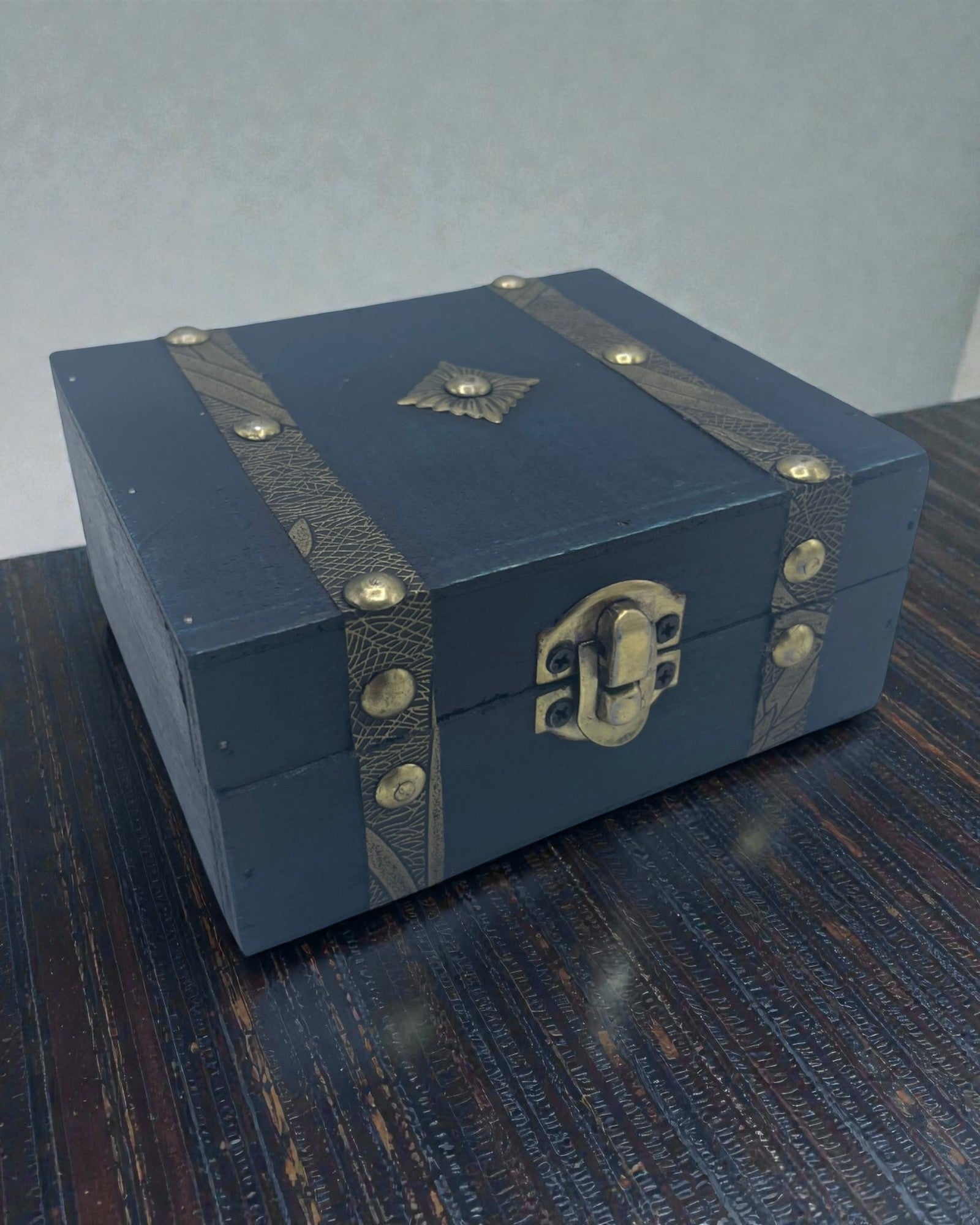 Arche à thé de l’Atlantide – Coffret carré vintage bleu