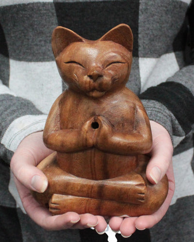 ZenCat Grande – 17 cm, chat de yoga en bois pour encens