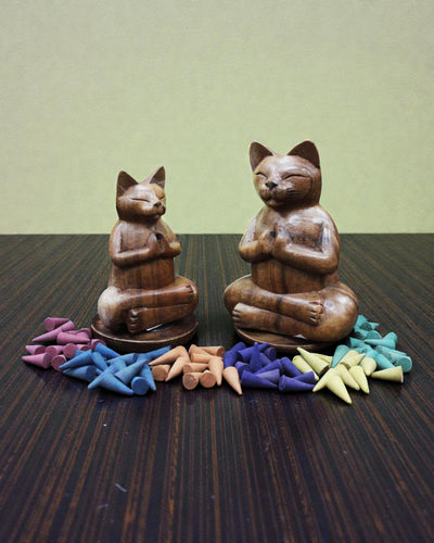 ZenCat Grande – 17 cm, chat de yoga en bois pour encens