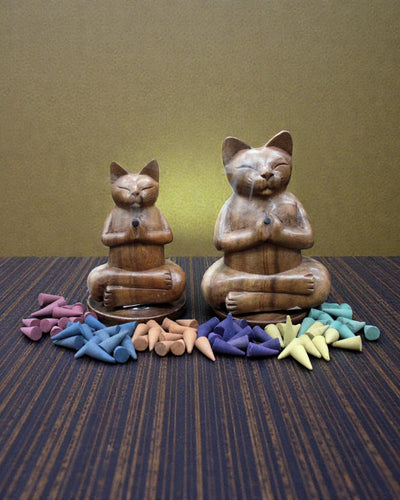ZenCat Grande – 17 cm, chat de yoga en bois pour encens
