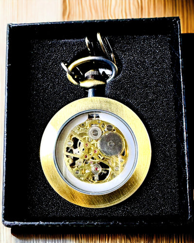 Rétro Montre de Poche – Mécanique, Couleur or brossé, Étanche, personnalisation avec gravure