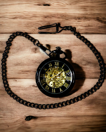 Mechanische Retro Stijl Zakhorloge, Waterdicht, Semi-automatisch - kleur Zwart - Perfect als Cadeau, gravure