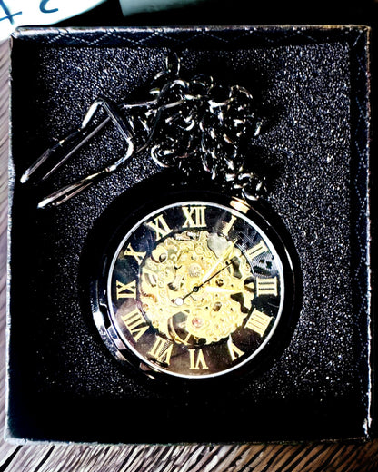 Mechanische Retro Stijl Zakhorloge, Waterdicht, Semi-automatisch - kleur Zwart - Perfect als Cadeau, gravure