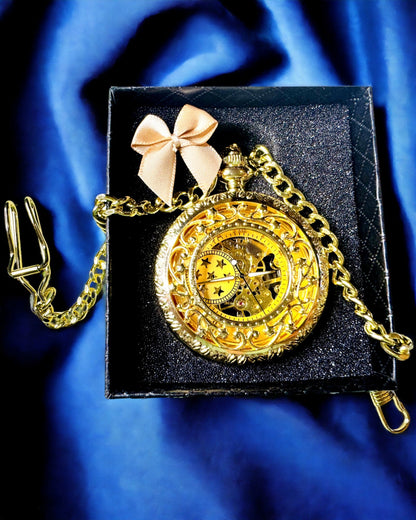 "Złoty Majestat" - Montre de Poche Mécanique de Luxe avec Cœur Transparent. Personnalisation par Gravure