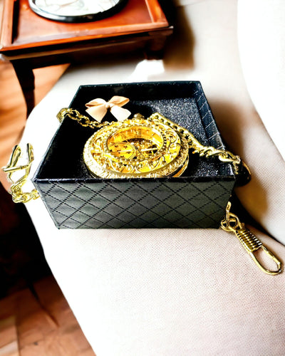 "Złoty Majestat" - Montre de Poche Mécanique de Luxe avec Cœur Transparent. Personnalisation par Gravure