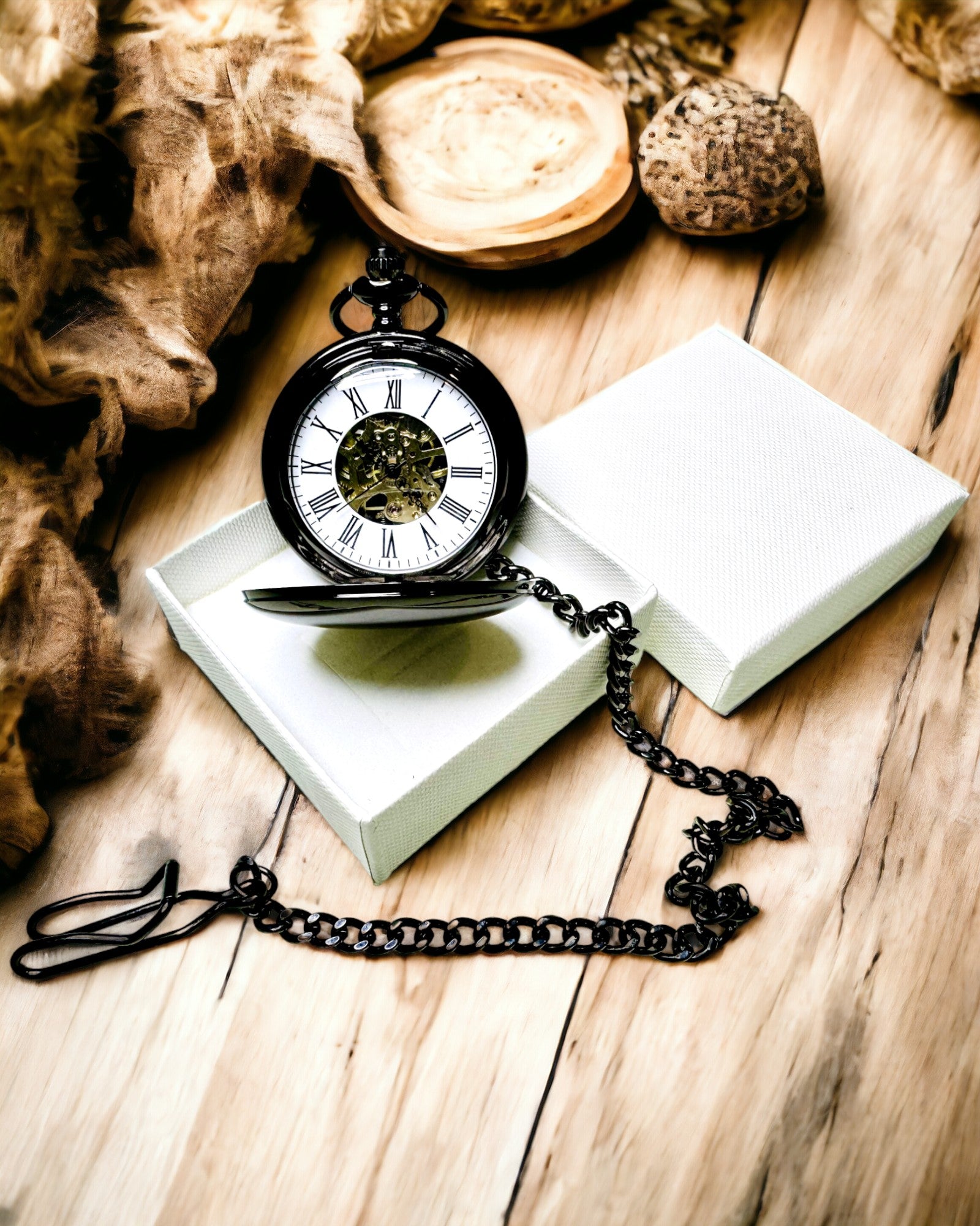 Montre de Poche Mécanique Classique à Double Couvercle – Manuel, Noir, personnalisation avec gravure