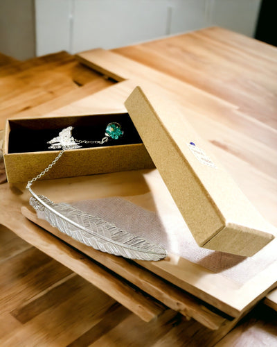 Marque-page Créatif de Style Rétro avec Motif de Plume et Papillon – Cadeau Promotionnel Élégant, Couleur Argent/Bleu