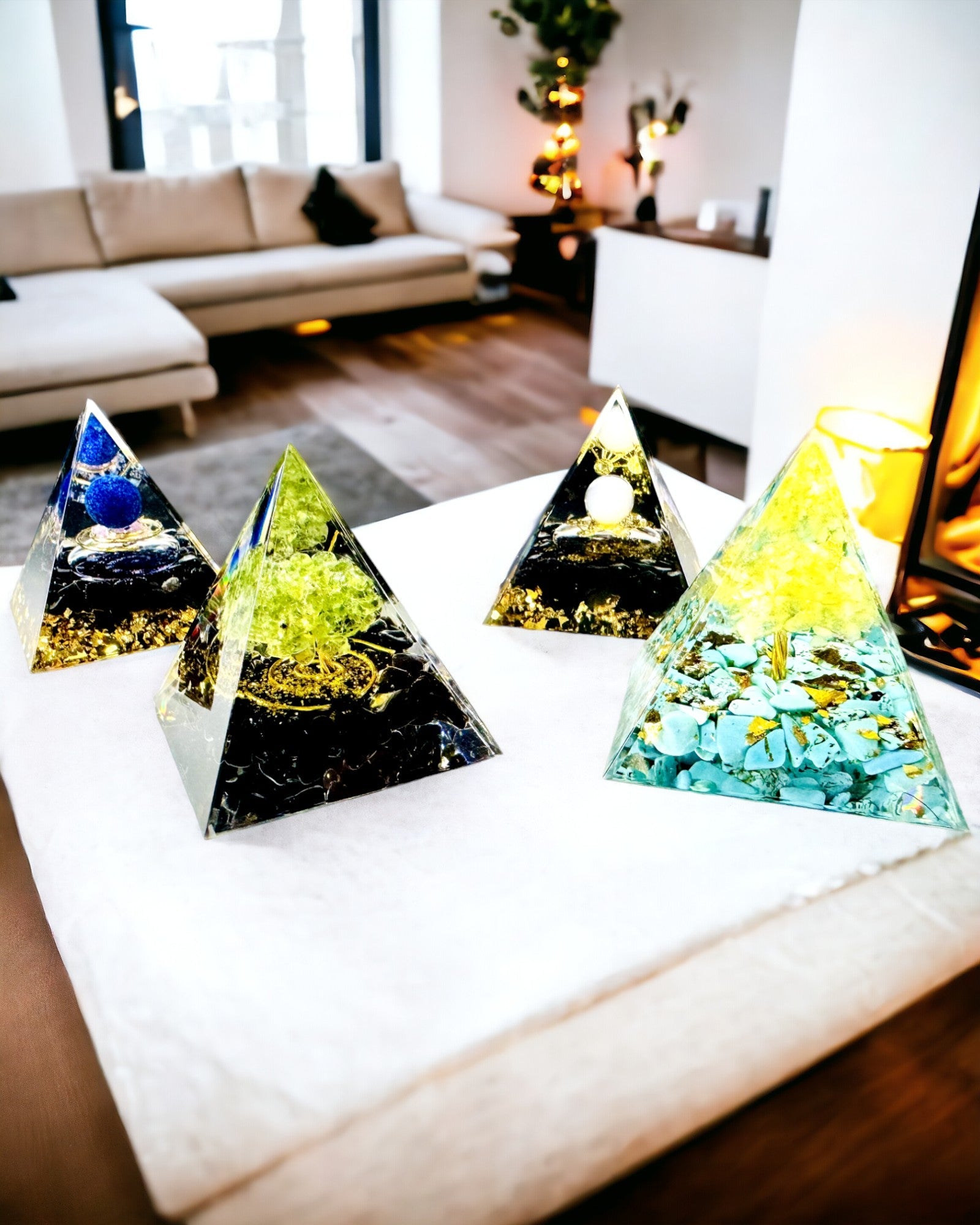 Orgonit-Pyramide mit Citrin und Türkis – Chakra-Energie-Generator, Reiki-Werkzeug, Meditationsdekoration