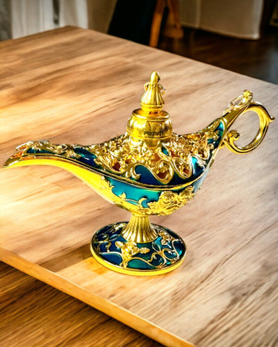 Petite Lampe d'Aladin Faite à la Main - Artisanat Artistique en Métal pour la Décoration de la Maison, gravure