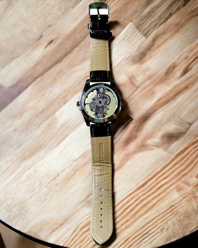 Men's Quartz Watch with Transparent Dial - Classic Elegance in a Modern Edition black strap. Personalization with engraving