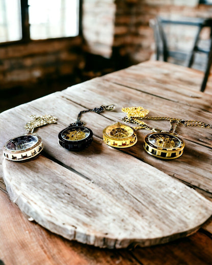 Mechanische Retro Stijl Zakhorloge, Waterdicht, Semi-automatisch - kleur Zwart - Perfect als Cadeau, gravure