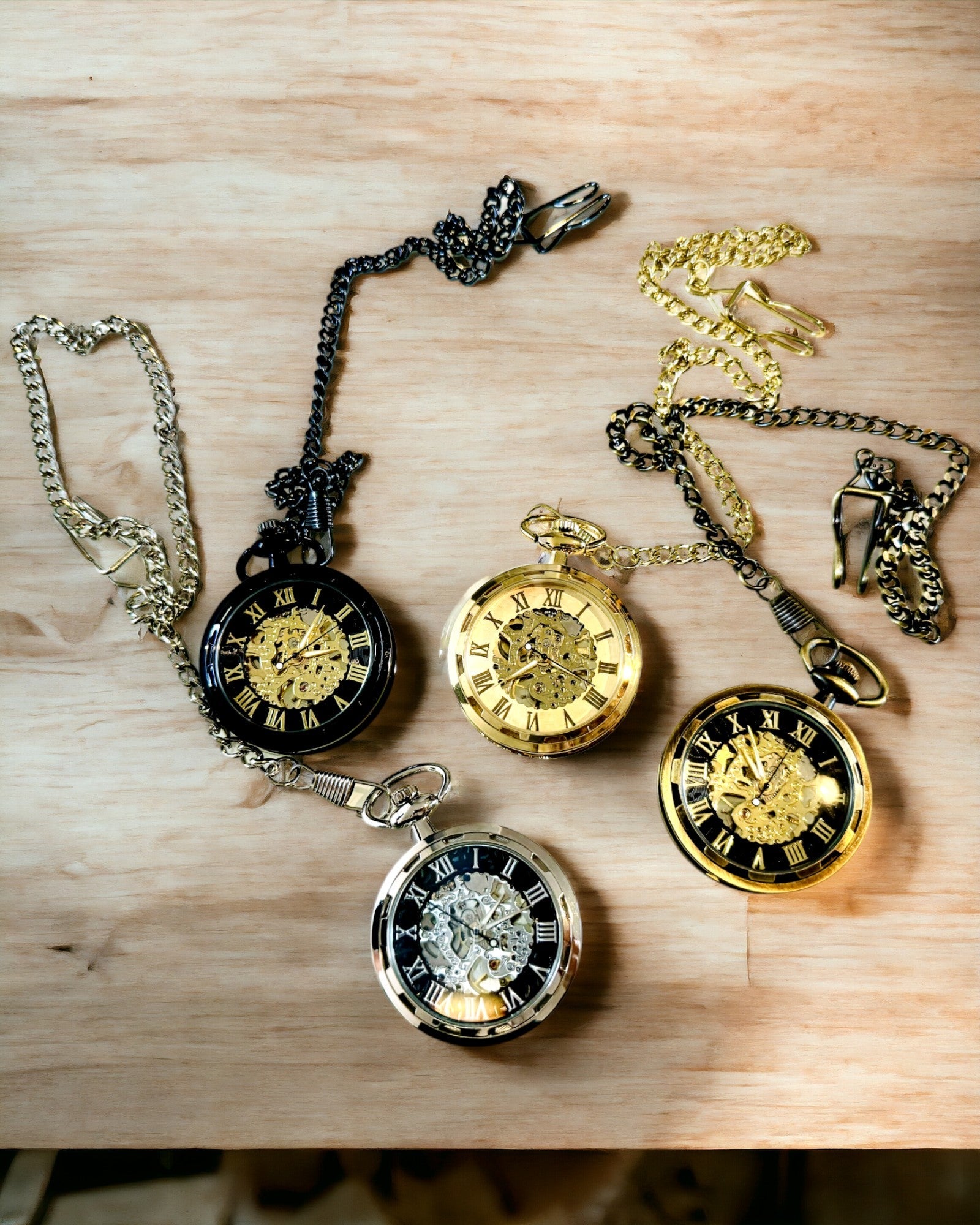 Montre de Poche Rétro – Mécanique, Couleur or brossé avec noir, Luxueuse, Étanche, Semi-automatique, personnalisation avec gravure