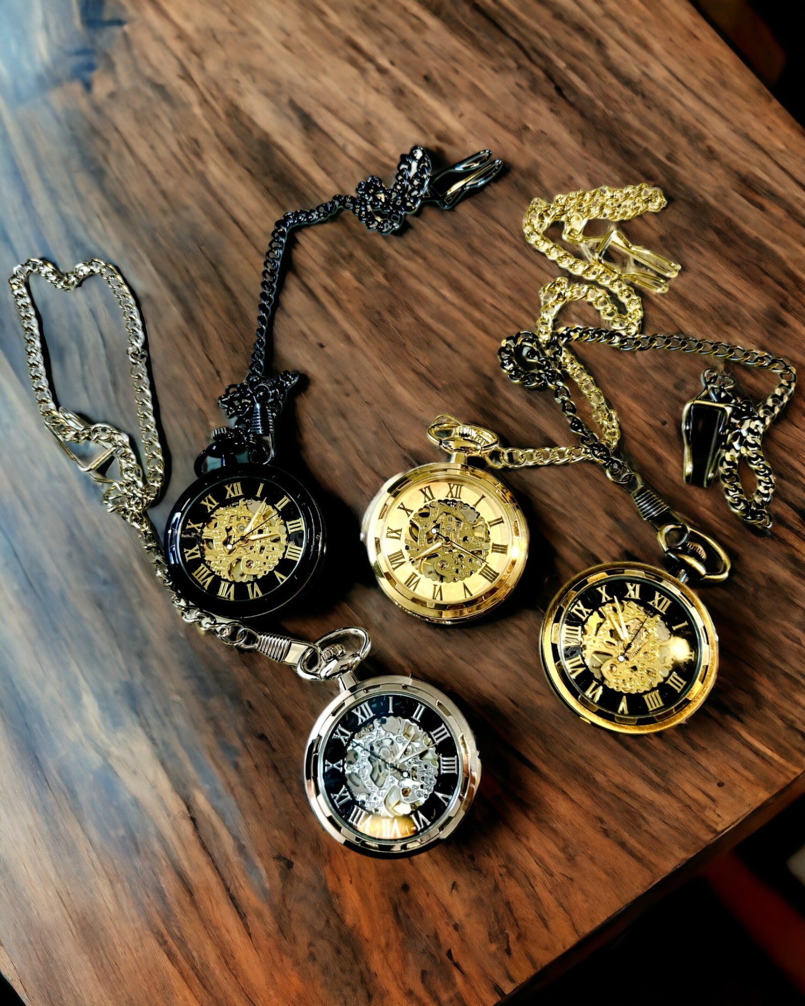 Mechanische Retro Stijl Zakhorloge, Waterdicht, Semi-automatisch - kleur Zwart - Perfect als Cadeau, gravure