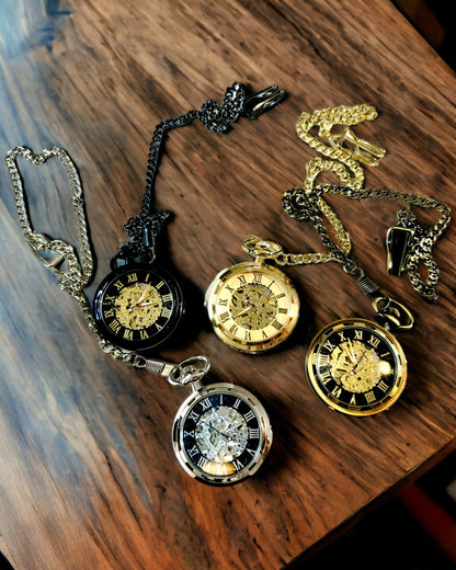 Mechanische Retro Stijl Zakhorloge, Waterdicht, Semi-automatisch - kleur Zwart - Perfect als Cadeau, gravure
