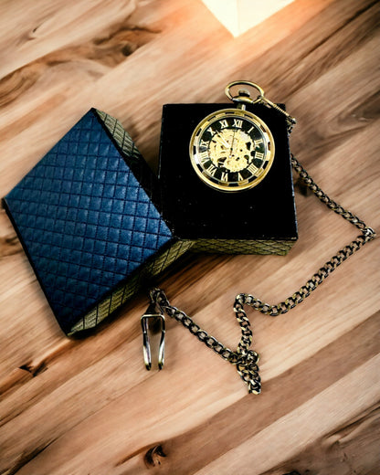 Montre de Poche Rétro – Mécanique, Couleur or brossé avec noir, Luxueuse, Étanche, Semi-automatique, personnalisation avec gravure