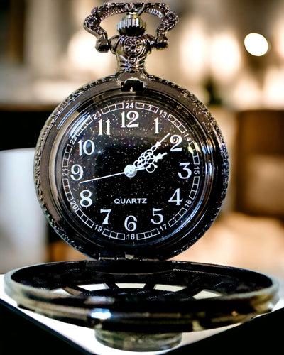 Montre de Poche avec Boussole – Pendentif Élégant de Style Vintage avec Squelette Creux et Cadran Noir, personnalisation par gravure